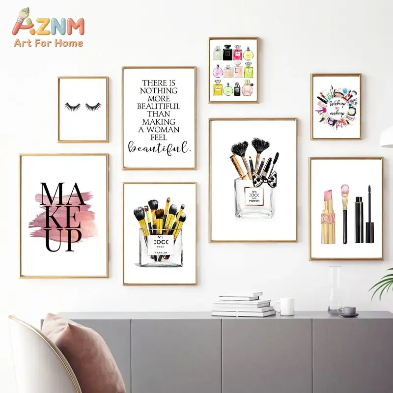 Beauty Of Makeup Quotes - AZNM Pink Fashion Makeup Canvas Wall